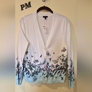 SOLD.... Talbots PM Butterfly Cardigan White/Blue